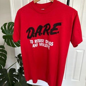D.A.R.E Red 90's Graphic Logo T-Shirt, Medium